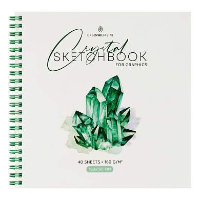 Скетчбук для графики и эскизов 40л., 190*190 Greenwich Line "Crystal. Emerald Stone", на гребне, 160г/м2 (арт. 344727)
