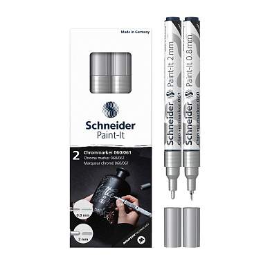 Набор маркеров для декорирования Schneider "Paint-It 060/061" 2шт., хром, 0,8мм + 2мм, картон. упаковка (арт. 351189)