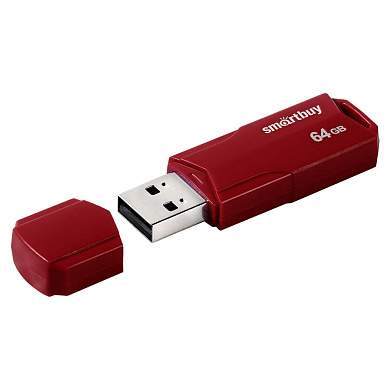 Память Smart Buy "Clue" 64GB, USB 2.0 Flash Drive, бордовый (арт. 376295)
