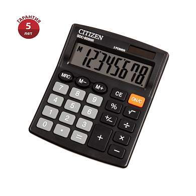 Калькулятор настольный Citizen SDC-805NR, 8 разр., двойное питание, 105*120*21мм, черный (арт. 268476)