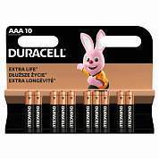 Батарейки КОМПЛЕКТ 10 шт., DURACELL Basic ОРИГИНАЛ, AAA (LR03, 24А), алкалиновые, мизинчиковые (арт. 456787)