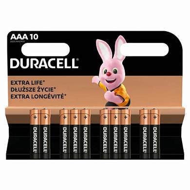 Батарейки КОМПЛЕКТ 10 шт., DURACELL Basic ОРИГИНАЛ, AAA (LR03, 24А), алкалиновые, мизинчиковые (арт. 456787)