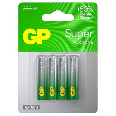 Батарейка GP Super G-Tech AAA (LR03) 24A алкалиновая, BC4 (арт. 374888)