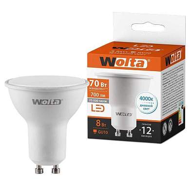 Wolta лампа светодиодн. GU10 8W(700lm) 4000K 4K матов 54x50 25SPAR16-230-8GU10 (арт. 698925)