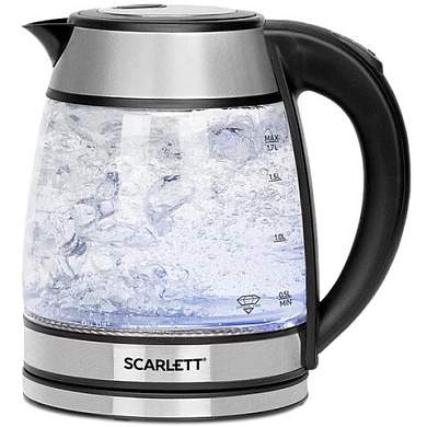 Чайник SCARLETT SC-EK27G54, 1,7 л, 1800 Вт, закрытый нагревательный элемент, стекло, стальной (арт. 457213)