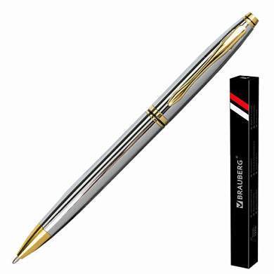 Ручка подарочная шариковая BRAUBERG "De Luxe Silver", корпус серебристый, узел 1 мм, линия письма 0,7 мм, синяя, 141414 (арт. 141414)
