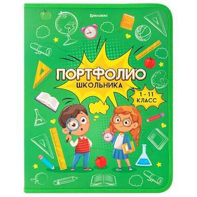 Папка-портфолио школьника, А4, на молнии, 8 вкладышей, обложка твёрдая, ОТЛИЧНИКИ, BRAUBERG, 115244 (арт. 115244)