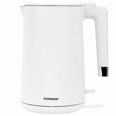 Чайник электрический с двойными стенками SONNEN KT-8719W, 1,5 л, 2200 Вт, белый, 454691 (арт. 454691)