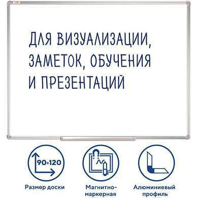 Доска магнитно-маркерная 90х120 см, алюминиевая рамка, ГАРАНТИЯ 10 ЛЕТ, STAFF, 235463 (арт. 235463)