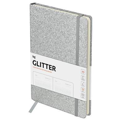 Ежедневник недатированный, А5, 136л., твердый переплет, диз. картон, BG "Glitter. Silver", серебристый, на резинке, карман (арт. 369869)