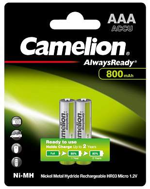 Аккумулятор Camelion R03 800mAh Ni-MH BL2 AlwaysReady (арт. 112579)