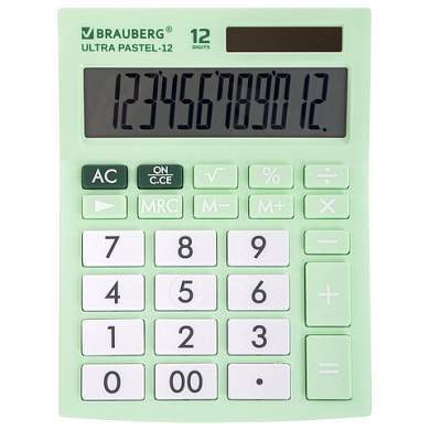 Калькулятор настольный BRAUBERG ULTRA PASTEL-12-LG (192x143 мм), 12 разрядов, двойное питание, МЯТНЫЙ, 250504 (арт. 250504)