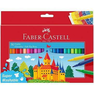 Фломастеры Faber-Castell "Замок", 50цв., смываемые, картон, европодвес (арт. 315950)
