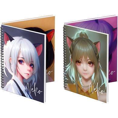 Тетрадь 80л., А5, клетка на гребне MESHU "Neko", двойная обложка, матовая ламинация, тиснение фольгой (арт. 358875)