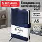 Ежедневник датированный 2027, А5, 138x213 мм, BRAUBERG "Legend", под кожу, застежка, синий, 117920 (арт. 117920)
