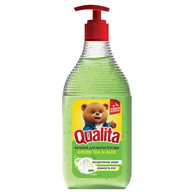 Средство для мытья посуды 500 мл, QUALITA "Бальзам Green tea & Aloe", дозатор, 14483 (арт. 702065)