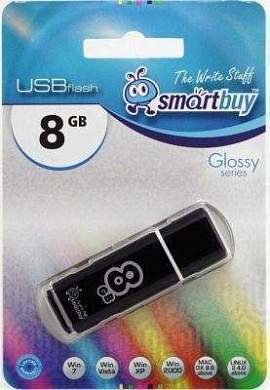Флэш-диск (флэшка) USB  8Gb SmartBuy Glossy Black (SB8GBGS-K) (арт. 426153)