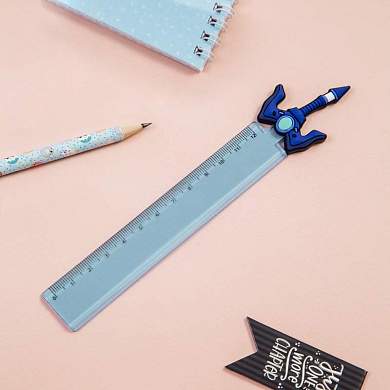 Линейка с топпером 12см MESHU "Blue sword", пластиковая, европодвес (арт. 322840)