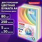 Бумага цветная BRAUBERG, А4, 80 г/м2, 250 л., (5 цветов х 50 листов), пастель, для офисной техники, 112463 (арт. 112463)
