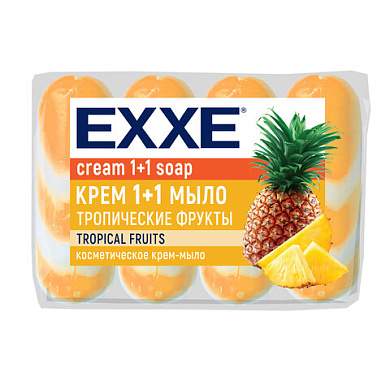 Мыло-крем туалетное 1+1 косметическое 300 г EXXE, КОМПЛЕКТ 4 шт. х 75 г, "Тропические фрукты", С0007349 (арт. 703133)