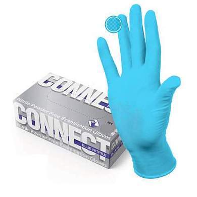 Перчатки смотровые нитриловые CONNECT, голубые, 50 пар (100 штук), размер S (малые), - (арт. 631129)