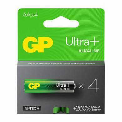 Батарейки КОМПЛЕКТ 4 шт., GP Ultra Plus G-Tech, AA (LR6), алкалиновые, пальчиковые, 15AUPA21-2CRSB4 (арт. 454095)