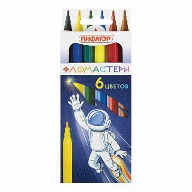 Фломастеры ПИФАГОР "Космическая одиссея", 6 цветов, вентилируемый колпачок, 152443 (арт. 152443)