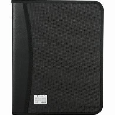 Папка на молнии пластиковая BRAUBERG, А4, 350х282х33 мм, 2 отделения, 4 кармана, бизнес-класс, черная, 225166 (арт. 225166)