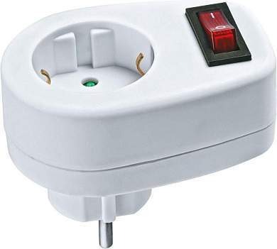 Navigator переходник 16А, белый, земля, выкл., шторки NAD-1E-CS-WH 94669 (арт. 380490)