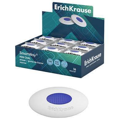 Ластик ERICH KRAUSE "SmartWay Mini Oval", 41х29х9 мм, белый, овальный, пластиковый держатель, 45533 (арт. 274224)