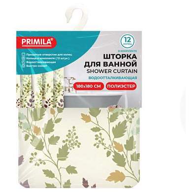 Шторка для ванной ПОЛИЭСТЕР, 180х180 см, кольца в комплекте, ФЛОРА, PRIMILA (ПРИМИЛА), 700080 (арт. 700080)