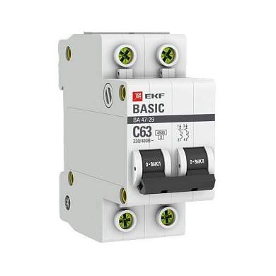 EKF Basic автоматический выкл. ВА47-29 2P  6А хар-ка C 4,5кА mcb4729-2-06C (арт. 457576)