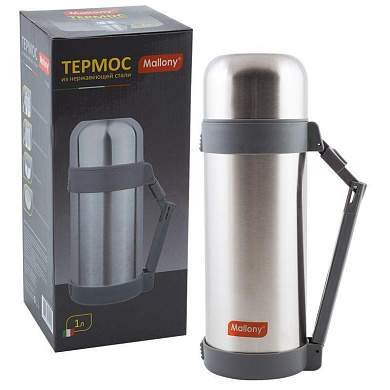 Термос Mallony Sf-1000A, 1Л, Широкое Горло + Кнопка, Ручка, Нерж.Сталь, 73006 (арт. 480070)