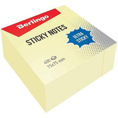 Самоклеящийся блок Berlingo "Ultra Sticky", 75*75мм, 400л., пастель, желтый (арт. 270287)