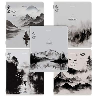 Тетради ДЭК А5 48 л. КОМПЛЕКТ 5 шт. BRAUBERG скоба, клетка, матовая ламинация, CALM NATURE, 404951 (арт. 404951)