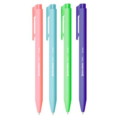 Ручка шариковая автоматическая BRAUBERG "TRIOS BRIGHT COLOR", корпус ассорти, СИНЯЯ, пишущий узел 0,5 мм, линия письма 0,3 мм, 144497 (арт. 144497)