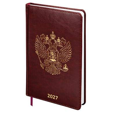 Ежедневник датированный 2027, А5, 138х213 мм, BRAUBERG "State", под кожу, коричневый, 118041 (арт. 118041)