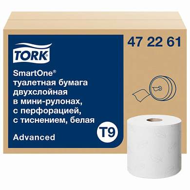 Бумага туалетная 130 м, TORK (Система T9) SmartOne, КОМПЛЕКТ 12 шт., Advanced, 2-слойная, белая, 472261 (арт. 115493)