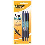 Ручки шариковые автоматические с грипом BIC "Soft Feel Fine", НАБОР 3 шт., линия письма 0,8 мм, блистер, 893221 (арт. 143983)