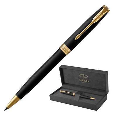 Ручка шариковая PARKER "Sonnet Core Matt Black GT", черный матовый лак, позолота, черная, 1931519 (арт. 142359)
